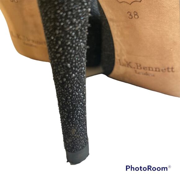 LK Bennett Sledge Glitter Platform Stiletto Black Heel Pumps Size 38 - Picture 9 of 11